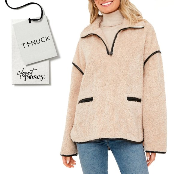 Tuckernuck Jackets & Blazers - TUCKERNUCK Rhodes Shearling Ivory Quarter Zip Jacket - S - NWT